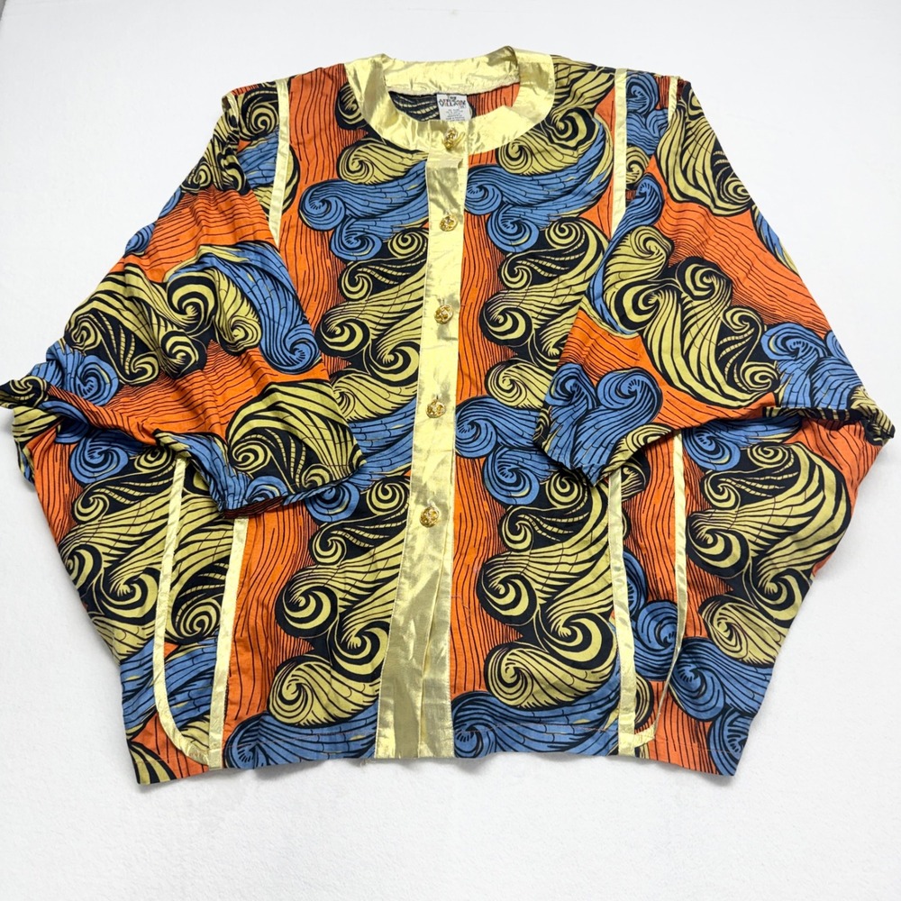 The African Village Swirl Print Shirt Mens Size One Size Orange Gold Cotton Vtg